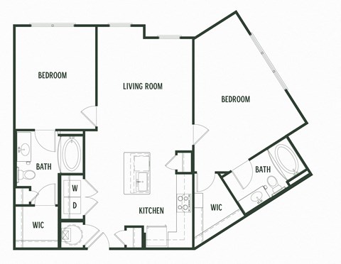 Floor plan for 2 beds, 2 baths, 1115 sqft